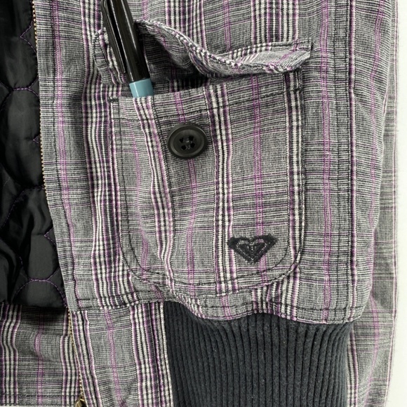 Roxy Jacket Girls Youth Size Large Faux Fur Hood Pockets Front Full Zip Tartan - Picture 14 of 14